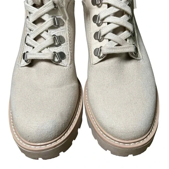 Dolce Vita Hank Canvas Chunky Heel‎ Combat Boots Lace Zip Creme Size 8.5 - Picture 6 of 10